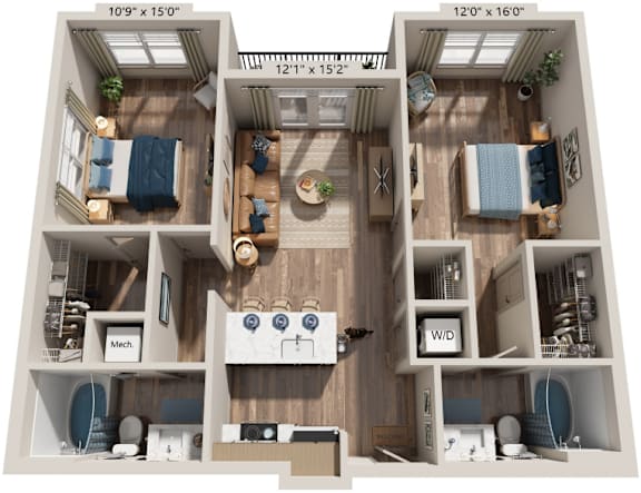 Two Bed 2 Bath floorplan at The River, Chester, Virginia