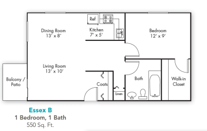 Floor Plan  One Bedroom One Bath