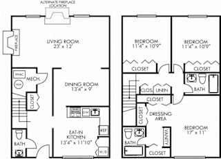 Wellington. 3 bedroom townhome. Kitchen with bartop open to living/dinning rooms. Fireplace. 2 full bathrooms + powder room. Patio/balcony.