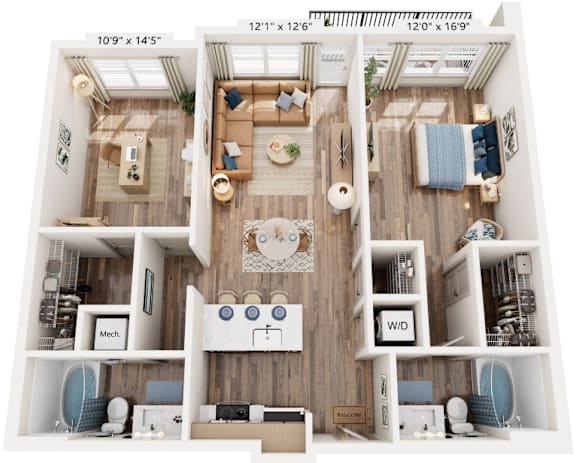 2 Bed Two Bath floorplan at The River, Chester