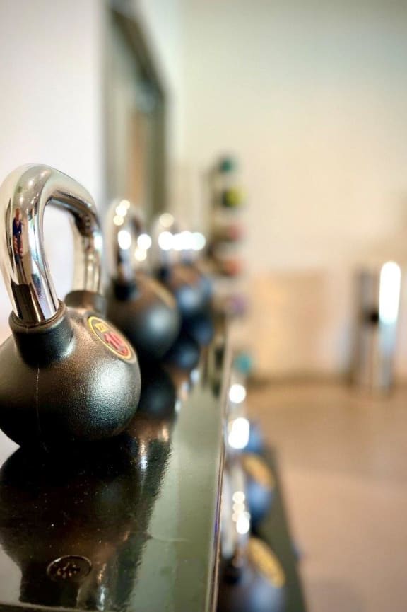 Close Up View of Dumbbells in Fitness Center at Valor at the Realm in Lewisville, Texas