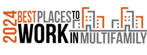 A graphic with the text "2024 Best Places" and "Multifamily" with a city skyline in orange and grey.