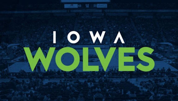 Iowa Wolves logo on a dark background.