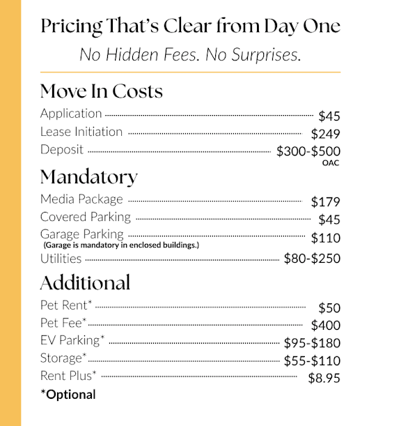 Soleil Lofts Transparent Pricing