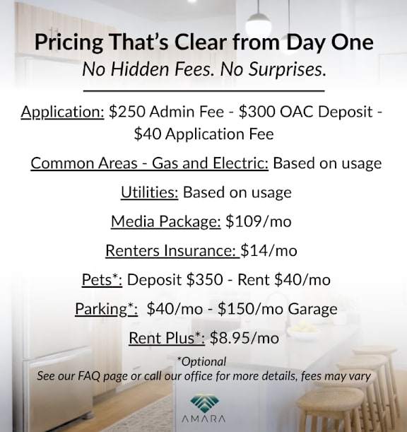 A flyer detailing the pricing for a rental property with no hidden fees.