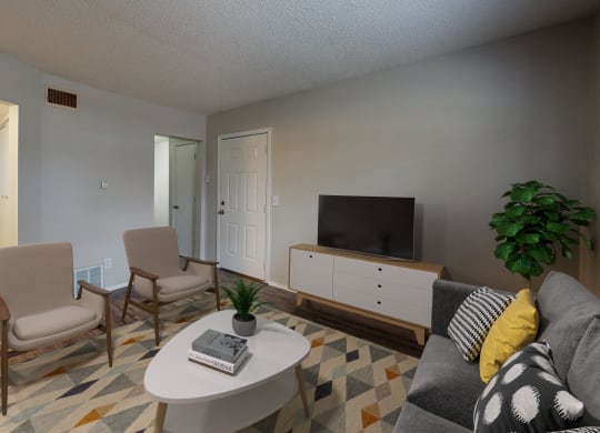 Spacious living room with vinyl flooring