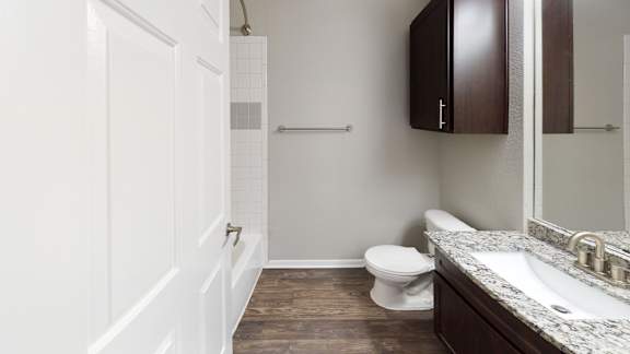 a bathroom with a toilet and a sink and a mirror at The Legends at Eagle Mountain Lake, Fort Worth, TX, 76179