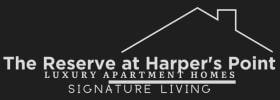 a logo for the reserve at harper's point luxury apartment homes