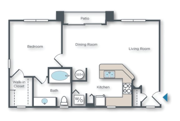 Floor Plan  Barberry 1 bed 1 bath with patio