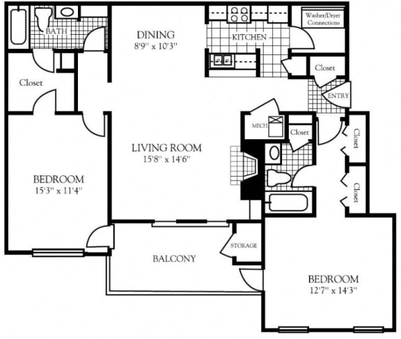 2 bedroom floor plan | Nashboro Village Apartment Homes Nashville TN