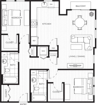 Lux Apartments Floor Plan Two Bedroom Two Bathroom E