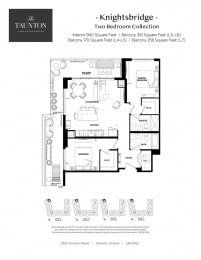 Two bedroom, two bathroom apartment layout at The Taunton in Oakville, ON