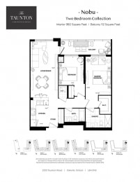 Two bedroom, two bathroom apartment layout at The Taunton in Oakville, ON
