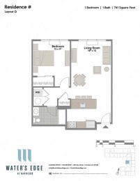 Layout Q 1 Bed 1 Bath Floor Plan at Water's Edge, Harrison