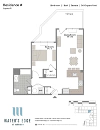 Layout R-T 1 Bed 1 Bath Floor Plan at Water's Edge, Harrison, NJ, 07029