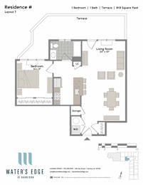 Layout T-T 1 Bed 1 Bath Floor Plan at Water's Edge, Harrison, New Jersey