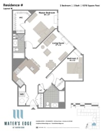 Layout W 2 Bedroom 2 Bathroom Floor Plan at Water's Edge, New Jersey, 07029