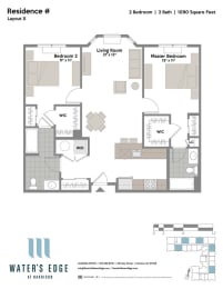 Layout X 2 Bed 2 Bath Floor Plan at Water's Edge, Harrison, NJ
