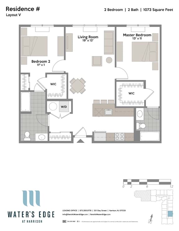 2 Bedroom 2 Bathroom Floor Plan at Water's Edge, New Jersey