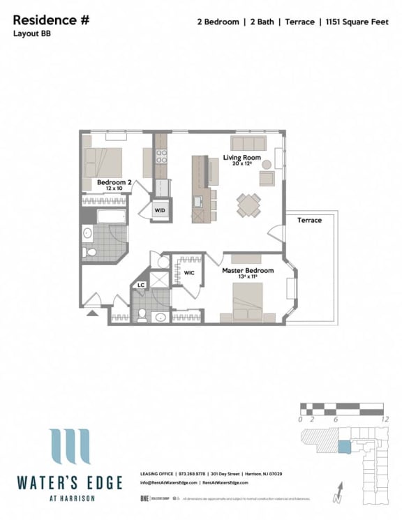 Layout BB-T 2 Bed 2 Bath Floor Plan at Water's Edge, New Jersey, 07029
