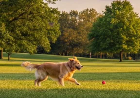 A dog is running across a grassy field.
