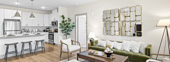 Bright Living Room with couch at The Isley at Windsor Hill, North Charleston, SC, 29420