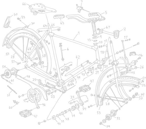 A black and white diagram of a bicycle with numbered parts.