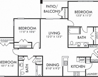Sweetgrass. 3 bedroom apartment. Kitchen with bartop open to living/dinning rooms. 2 full bathroom, double vanity in master. Walk-in closets. Patio/balcony.