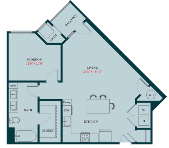 A4 - 1 Bedrooms 1 Bath Apartment Floor Plan Design - 792 sq. ft. - Apartments in Des Plaines