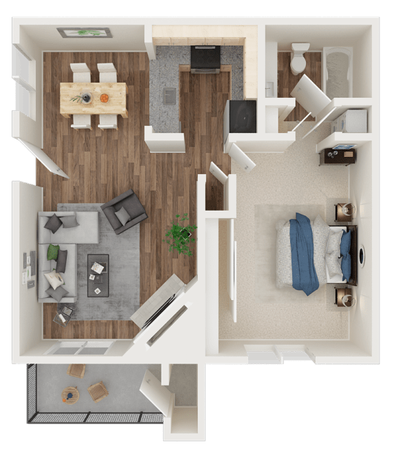 1 bedroom 1 bath 3D floor plan layout