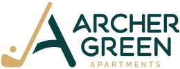 a logo that reads archer green apartments with a pencil