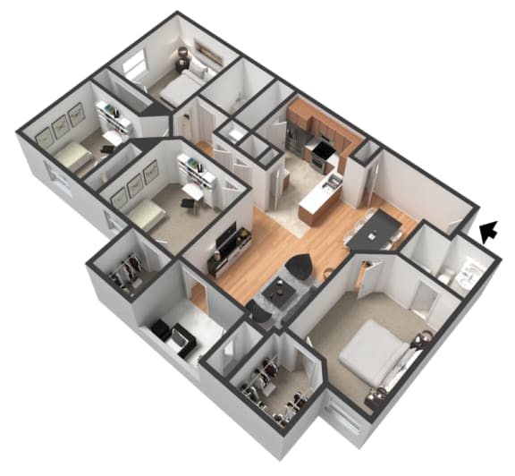 4 Bedroom 2 Bathroom Floor Plan at The Boot Ranch Apartments, Florida