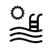 A black and white image of a sun, waves, and a diving board.