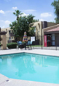 Madera at Metro Apartments in Phoenix, Arizona Exterior and Pool with Lounge Chairs