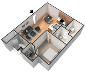 1 Bedroom 1 Bathroom Floor Plan at The Boot Ranch Apartments, Palm Harbor, FL