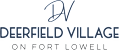 A logo with the text "Deerfield Village on Fort Lowell" in white on a black background.