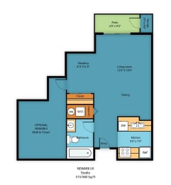 Studio Floor Plan at Camelot Apartment Homes, Everett, WA