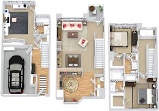 GreatScott. 2 bedroom townhome with office. Kitchen with bartop open to living/dinning rooms. 2 full bathroom + powder room. Walk-in closets. Patio/balcony.
