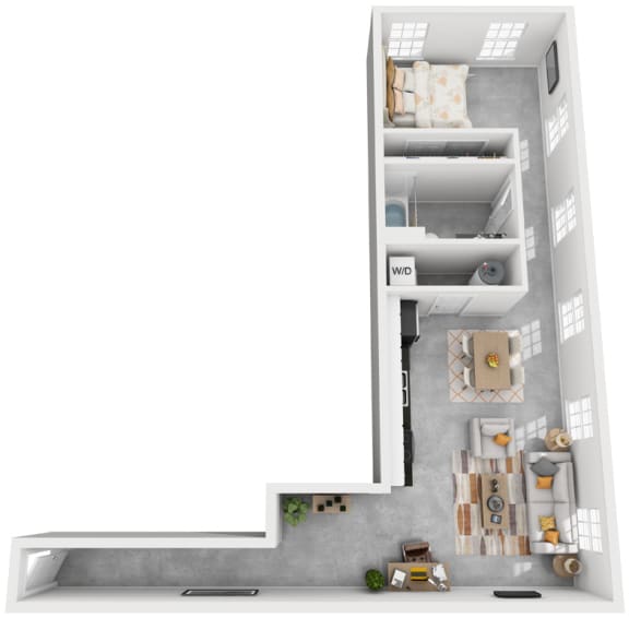 1 Bed 1 Bath Floor Plan with 874 Sq. Ft. at Highland Mill Lofts Charlotte NC