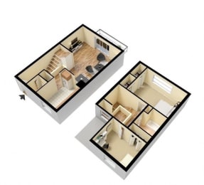 two bedroom townhouse floor plan  at The Village of Hyde Park, Detroit, MI, 48207