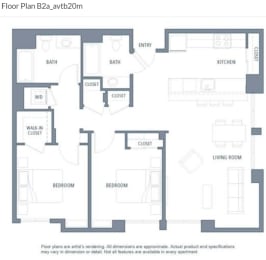 2 bedroom floor plan | Aventine Apartments Hercules CA