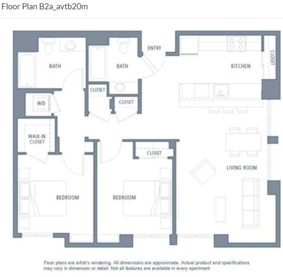 2 bedroom floor plan | Aventine Apartments Hercules CA