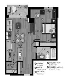 Floor Plan  1 bedroom 1 bathroom apartment floor plan at La Voile Pointe-Claire in Point Claire, QC
