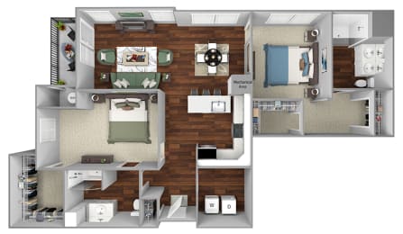 B10 - 2 Bed - 2 Bath - The Airdrie at Paoli Station - 3D Floor Plan