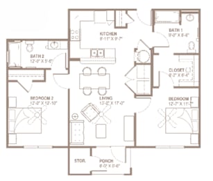  Floor Plan 2 Bed, 2 Bath