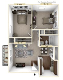 Timberland - 2 Bedroom with 1 Bath Floor Plan at Woodland Place, Midland, 48640