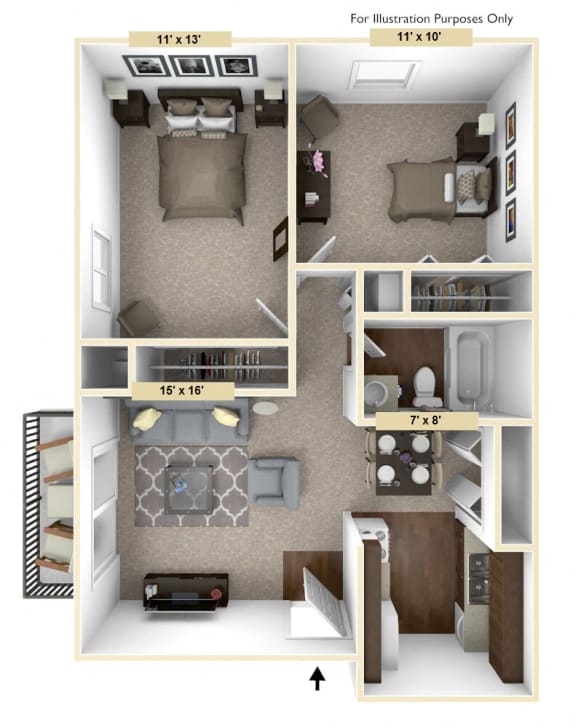 Timberland - 2 Bedroom with 1 Bath Floor Plan Timberland - 2 Bedroom with 1 Bath Floor Plan at Woodland Place, Midland, 48640