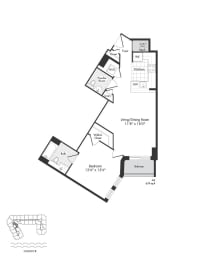 a floor plan of a 1 bedroom floor plan for an apartment