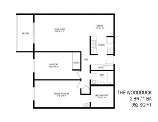 2 Bed 1 Bath The Woodduck Floor Plan at Eagan Place, Eagan