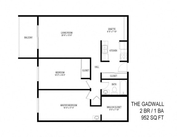 2 Bed 1 Bath The Gadwall Floor Plan at Eagan Place, Eagan, 55123